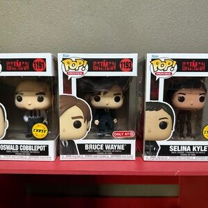 Funko Pops The Batman Oswald Cobblepot, Bruce Wayne, Selina Kyle Exclusive Chase